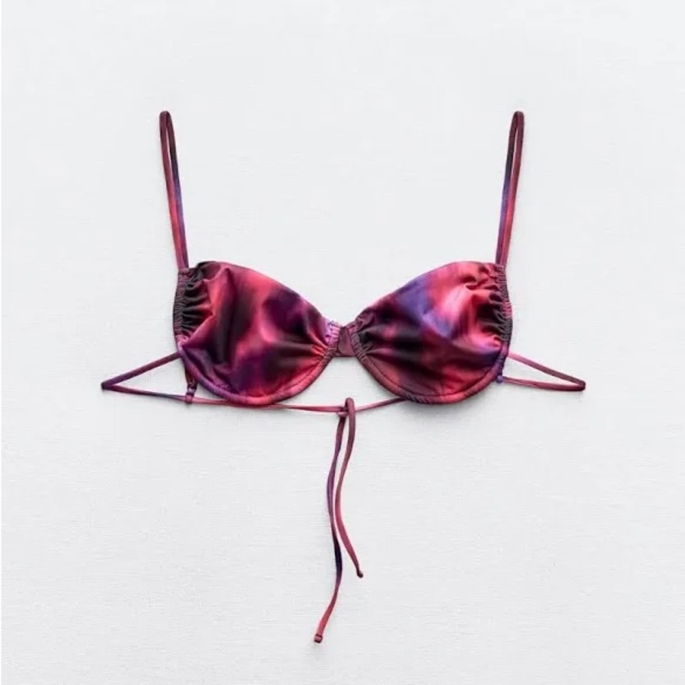 Zara Swim fuchsia tie dye underwire demi-cup bikini top NWT size M